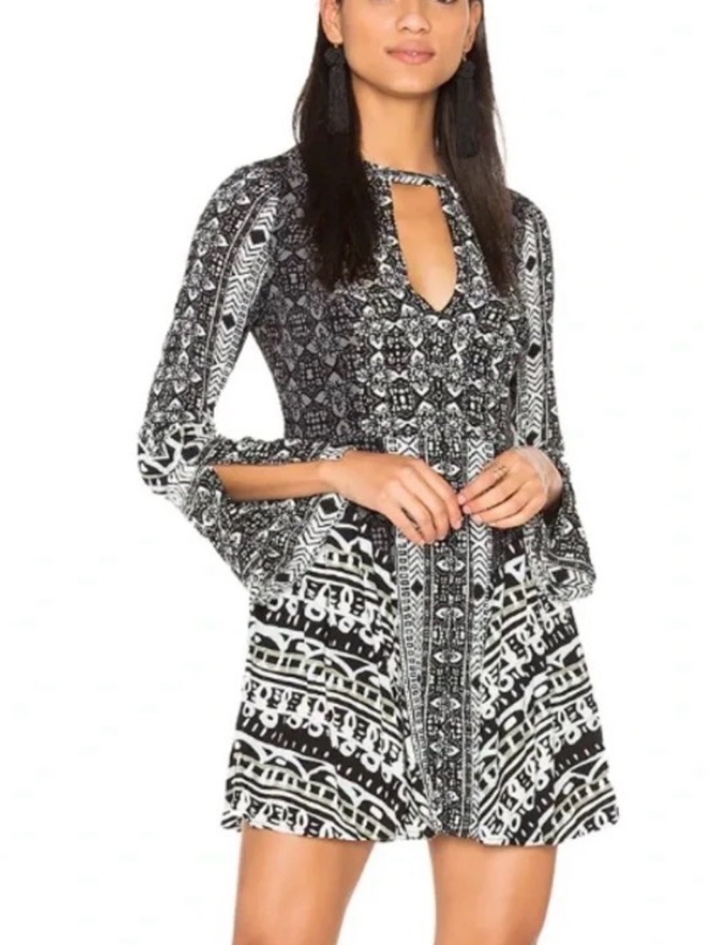 Free People Tegan Border Print Mini Dress with POCKETS! Size 6 Side Zip